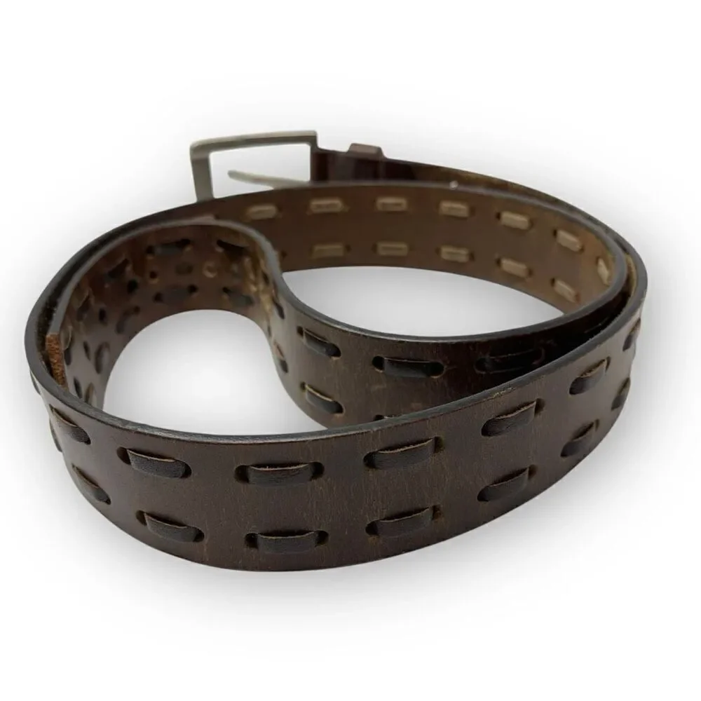 Vintage Two Tone Brown Leather Whipstitch Belt Men’s Size XL Flawed